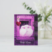 WITTE DOVES IN DE VALENTIJNSDAG VAN HET VENSTER VA FEESTDAGENKAART (Staand voorkant)