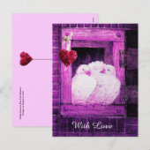 WITTE DOVES IN DE VALENTIJNSDAG VAN HET VENSTER VA FEESTDAGENKAART (Voorkant / Achterkant)