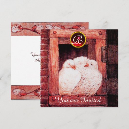 WITTE DOVES IN HET RODE WEDDENDE MONOGRAM VAN HET  KAART (Voorkant / Achterkant)