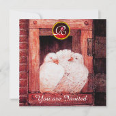 WITTE DOVES IN HET RODE WEDDENDE MONOGRAM VAN HET  KAART (Voorkant)