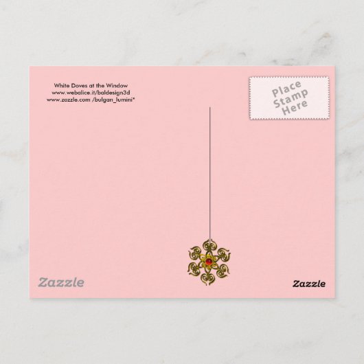 WITTE DOVES IN HET VENSTER antiek rood roze Briefkaart (Achterkant)