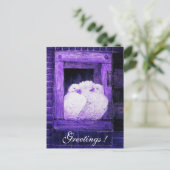 WITTE DOVES IN HET VENSTER blauw paars Briefkaart (Staand voorkant)