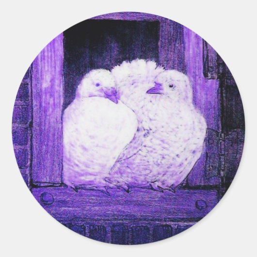 WITTE DOVES IN HET VENSTER blauw paars Ronde Sticker (Voorkant)