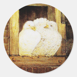 WITTE DOVES IN HET VENSTER geel bruin Ronde Sticker