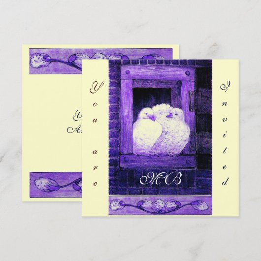 WITTE DOVES IN HET VENSTER,monogram goud metalen Kaart (Voorkant / Achterkant)