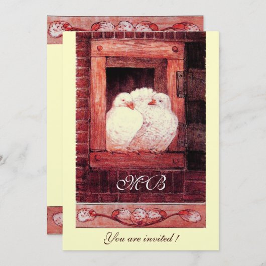 WITTE DOVES IN HET VENSTER,monogram goud metalen Kaart (Voorkant / Achterkant)