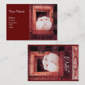 WITTE DOVES IN HET VENSTER,monogram rood bruin Visitekaartje (Voorkant / Achterkant)