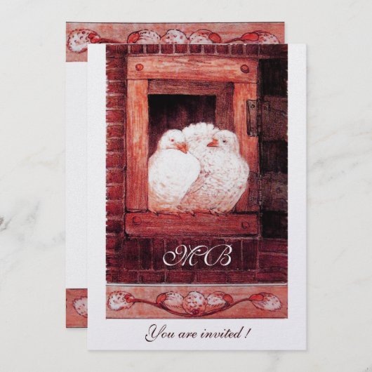 WITTE DOVES IN HET VENSTER, rood, metallisch ijs Kaart (Voorkant / Achterkant)