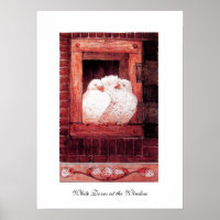 WITTE DOVES IN HET VENSTER, rood roze