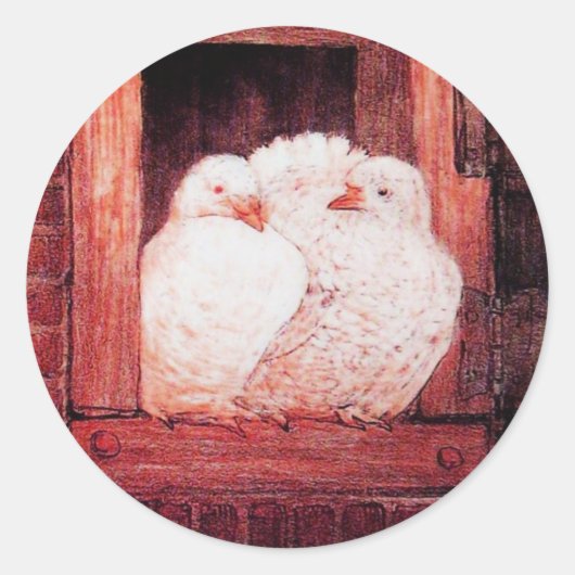 WITTE DOVES IN HET VENSTER roze rood bruin Ronde Sticker (Voorkant)