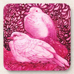 WITTE DOVES IN PINK , FUCHSIA BIER ONDERZETTER
