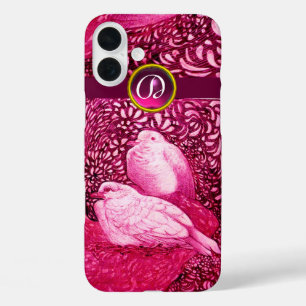WITTE DOVES IN PINK FUCHSIA MONOGRAM iPhone 16 PLUS HOESJE