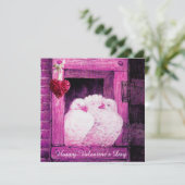 WITTE DOVES IN PINK WINDOW VALENTINE DAY MONOGRAM FEESTDAGENKAART (Staand voorkant)