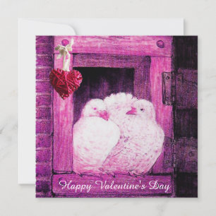 WITTE DOVES IN PINK WINDOW VALENTINE DAY MONOGRAM FEESTDAGENKAART