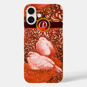 WITTE DOVES IN RODE MONOGRAM iPhone 16 PLUS HOESJE