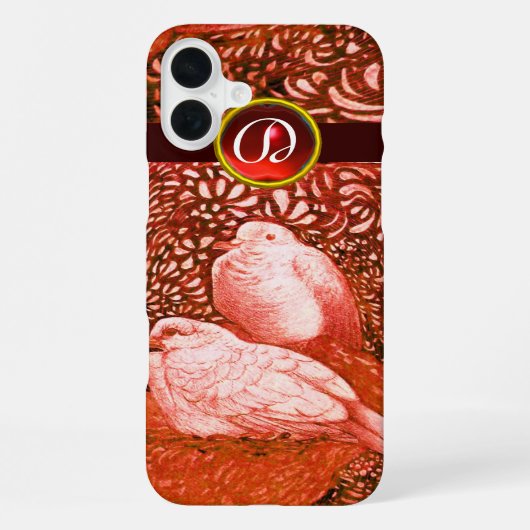 WITTE DOVES IN RODE MONOGRAM iPhone HOESJE (Achterkant)