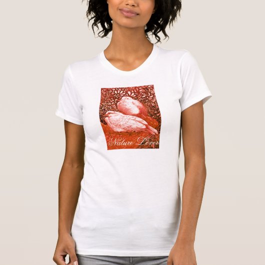WITTE DOVES IN RODE/NATUUR LOVER HART T-SHIRT (Voorkant)