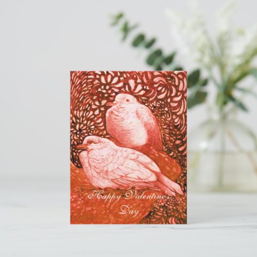 WITTE DOVES IN ROOD FEESTDAGENKAART (Staand voorkant)