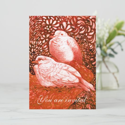 WITTE DOVES IN ROOD KAART (Staand voorkant)