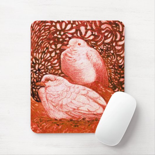 WITTE DOVES IN ROOD MUISMAT (Met muis)