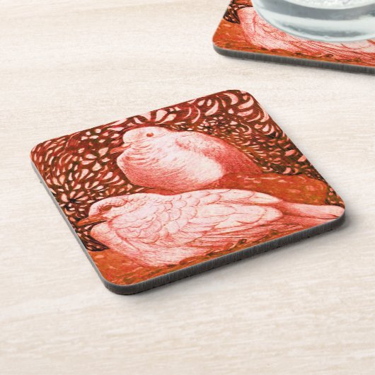 WITTE DOVES IN ROOD ONDERZETTER (Linkerzijde)