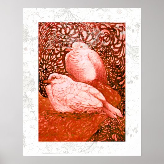 WITTE DOVES IN ROOD POSTER (Voorkant)