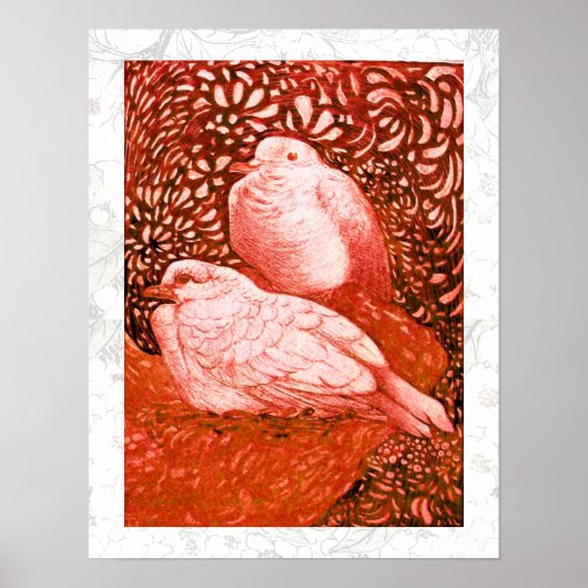 WITTE DOVES IN ROOD POSTER (Voorkant)