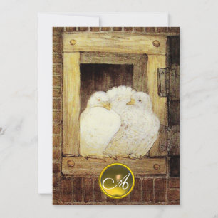 WITTE DOVES IN VENSTER, WEDDING GEM MONOGRAM, brui Kaart