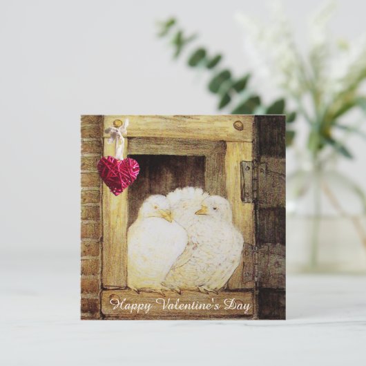 WITTE DOVES IN WINDOW VALENTINE DAY MONOGRAM, brui Feestdagenkaart (Staand voorkant)