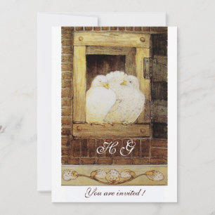 WITTE DOVES OP HET VENSTER-monogram, bruin geel Kaart