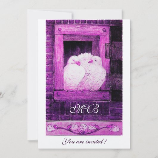 WITTE DOVES OP HET VENSTER Monogram, Wit Paars Kaart (Voorkant)
