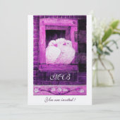 WITTE DOVES OP HET VENSTER Monogram, Wit Paars Kaart (Staand voorkant)