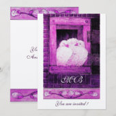 WITTE DOVES OP HET VENSTER Monogram, Wit Paars Kaart (Voorkant / Achterkant)