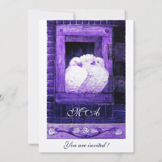 WITTE DOVES OP HET WINDOW-monogram, champagne Kaart (Voorkant)