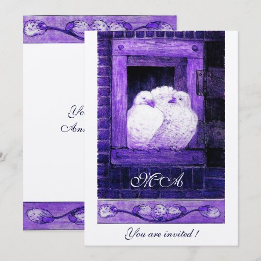 WITTE DOVES OP HET WINDOW-monogram, champagne Kaart (Voorkant / Achterkant)