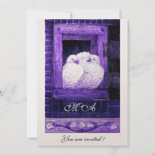 WITTE DOVES OP HET WINDOW-monogram, champagne Kaart