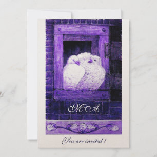 WITTE DOVES OP HET WINDOW-monogram, gouden metalen Kaart