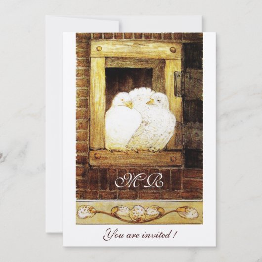 WITTE DOVES OP HET WINDOW-monogram zilver metallis Kaart (Voorkant)