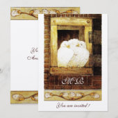 WITTE DOVES OP HET WINDOW-monogram zilver metallis Kaart (Voorkant / Achterkant)