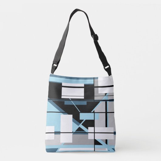 Witte dozen in blauw, grijs, zwart geometrisch ont crossbody tas (Achterkant)