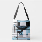 Witte dozen in blauw, grijs, zwart geometrisch ont crossbody tas (Voorkant)