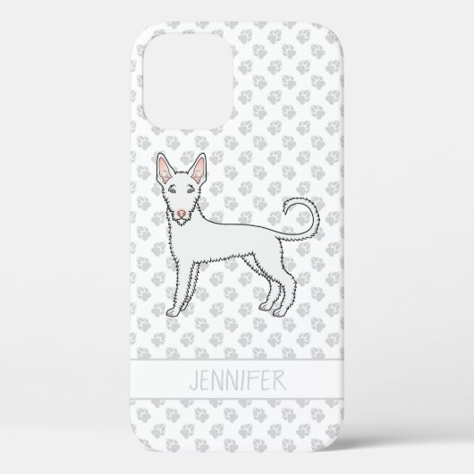 Witte Draadharige Ibizan Hound Cartoon Hond & Naam Case-Mate iPhone Case (Achterkant)