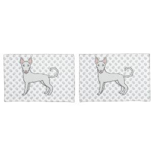 Witte Draadharige Ibizan Hound Cartoon Hond & Poot Kussensloop
