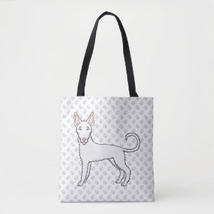 Witte Draadharige Ibizan Hound Cartoon Hond & Poot Tote Bag