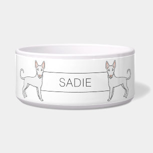 Witte Draadharige Ibizan Hound Cartoonhond & Naam Voerbakje