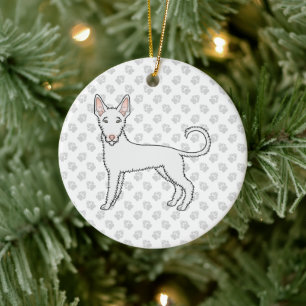 Witte Draadharige Ibizan Hound Cartoonhond & Poota Keramisch Ornament