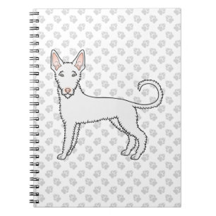 Witte Draadharige Ibizan Hound Cartoonhond & Pootj Notitieboek