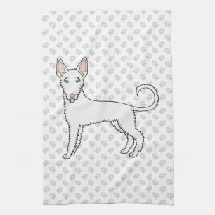 Witte Draadharige Ibizan Hound Cartoonhond & Pootj Theedoek