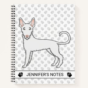 Witte Draadharige Ibizan Hound Cartoonhond & Tekst Notitieboek