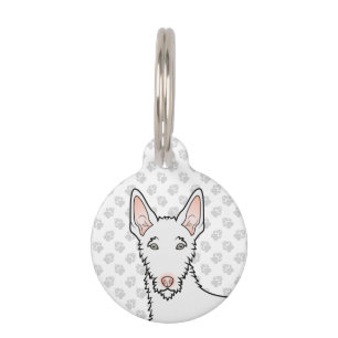 Witte draadharige Ibizan Hound cartoonhondenkop Huisdierpenning